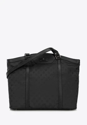 Torebka shopperka z żakardu i skóry w monogramy czarna Wittchen