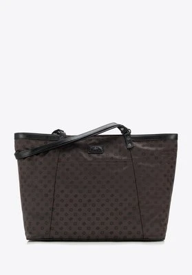 Torebka shopperka żakardowa w monogram brązowa Wittchen