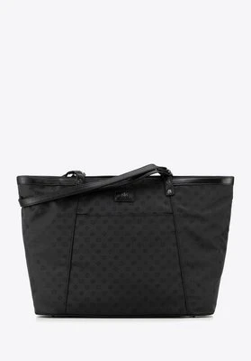Torebka shopperka żakardowa w monogram czarna Wittchen