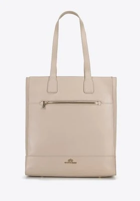 Torebka shopperka ze skóry o fakturze saffiano duża beżowa Wittchen