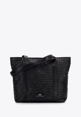 Torebka shopperka ze skórzanej plecionki czarna Wittchen