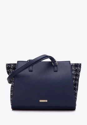 Torebka shopperka ze wstawką z tkaniny bouclé granatowa Wittchen