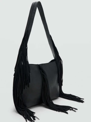 Torebka skórzana z frędzlami czarny - Dziewczyna - Rozmiar uniwersalny - MANGO TEEN