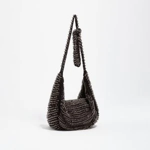 Torebka szydełkowa mała czekoladowe koraliki BIMBA Y LOLA