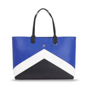 Torebka Tommy Hilfiger Iconic Tommy Tote Chevron AW0AW15204 Niebieski