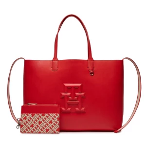 Torebka Tommy Hilfiger Iconic Tommy Tote Mono Pouch AW0AW16072 Fierce Red XND