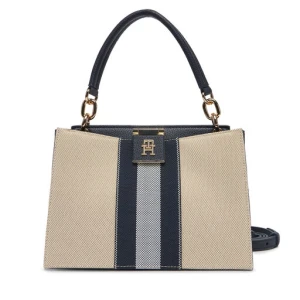 Torebka Tommy Hilfiger Th Her Mini Tote Canvas Stripe AW0AW17435 Granatowy