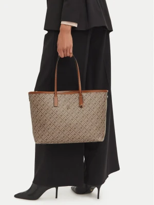 Torebka Tommy Hilfiger Th Monoplay Leather Tote AW0AW17416 Beżowy jasny