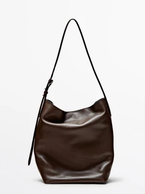 Torebka Typu Bucket Ze Skóry Nappa - Brązowy - - Massimo Dutti - Kobieta