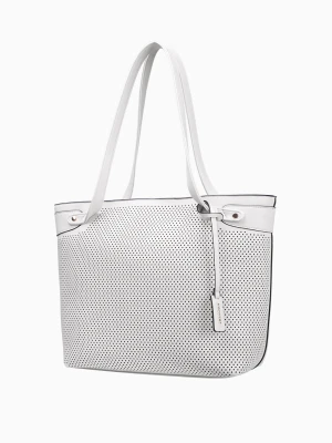 Torebka typu shopper o ażurowej fakturze biała Puccini