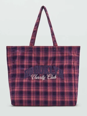 Torebka typu tote w kratę z haftowanym napisem liliowy - Dzieci - Rozmiar uniwersalny - MANGO KIDS