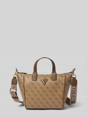 Torebka typu tote z nadrukiem z logo na całej powierzchni model 'Follie' Guess Jasnobrązowy