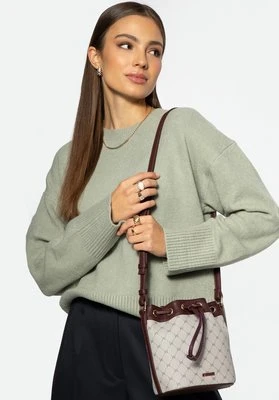 Torebka typu worek z ekoskóry w monogram szaro - bordowa Wittchen