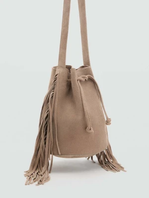 Torebka typu worek ze skóry z frędzlami piaskowy - Dziewczyna - Rozmiar uniwersalny - MANGO TEEN