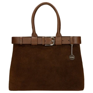 Brązowa torebka damska z dwoiny welurowej i skóry licowej 80437-73 Wojas