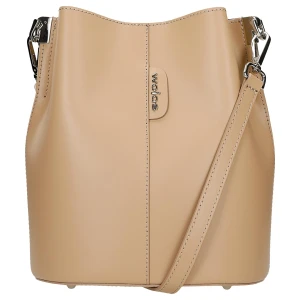 Beżowa skórzana torebka damska bucket bag 80434-54 Wojas