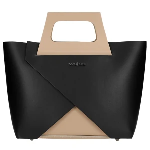 Czarno beżowa torebka damska typu kuferek 80322-71 Wojas