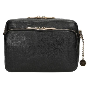 Mała czarna skórzana torebka ze złotymi elementami 80343-51 Wojas