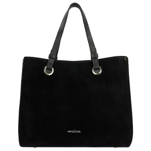 Duża czarna torebka damska ze skóry licowej i dwoiny welurowej 80427-71 Wojas