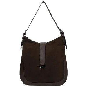 Duża ciemnobrązowa torebka damska ze skóry licowej i dwoiny welurowej 80488-72 Wojas