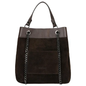 Duża ciemnobrązowa torebka damska z łączonych skór 8901-72 Wojas