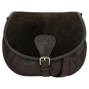 Mała brązowa torebka crossbody z łączonych skór 80401-72 Wojas