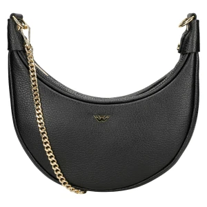 Mała czarna torebka bagietka ze złotym łańcuchem 80454-51 Wojas