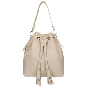 Beżowa skórzana torebka worek z fredzlami 80482-54 Wojas