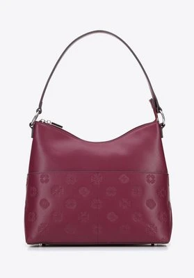 Torebka worek skórzana tłoczona w monogram bordowa Wittchen