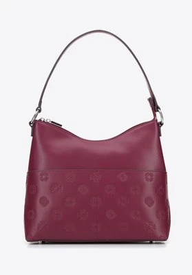 Torebka worek skórzana tłoczona w monogram bordowa Wittchen