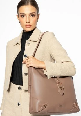 Torebka worek z ekoskóry z ozdobnym zapięciem beżowa Wittchen