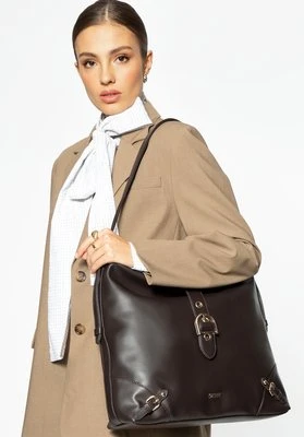 Torebka worek z ekoskóry z ozdobnym zapięciem ciemny brąz Wittchen