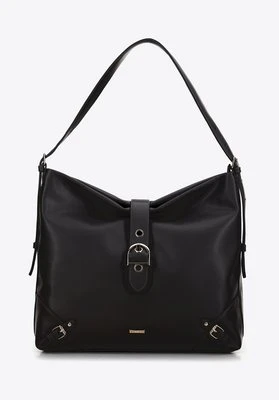 Torebka worek z ekoskóry z ozdobnym zapięciem czarna Wittchen