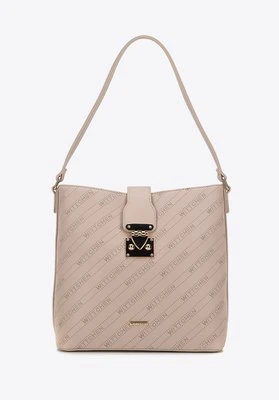 Zdjęcie produktu Torebka worek z ekoskóry z perforowanym logotypem i klamrą beżowa Wittchen