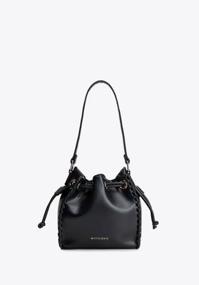 Torebka worek z imitacji skóry z dekoracyjną plecionką czarna Wittchen