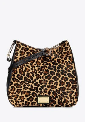 Torebka worek z naturalnego włosia z motywem zwierzęcym czarno - brązowa Wittchen