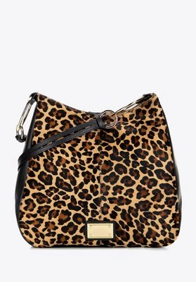 Torebka worek z naturalnego włosia z motywem zwierzęcym czarno - brązowa Wittchen