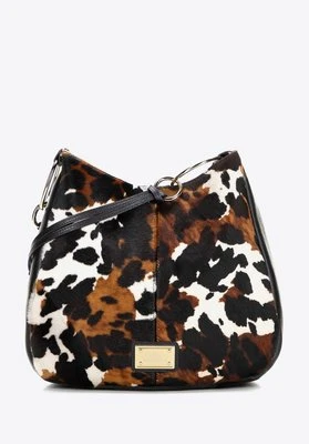 Torebka worek z naturalnego włosia z motywem zwierzęcym czarno - kremowa Wittchen