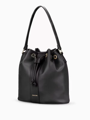 Torebka worek ze skóry ekologicznej zapinana na zatrzask czarna Puccini