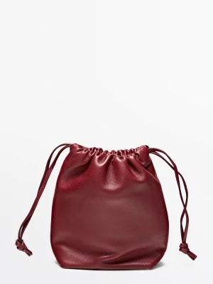 Torebka Worek Ze Skóry Nappa - Bordowy - Massimo Dutti - Female