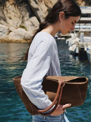 Torebka z 100% skóry dwoiny piaskowy - Teen - Rozmiar uniwersalny - MANGO TEEN