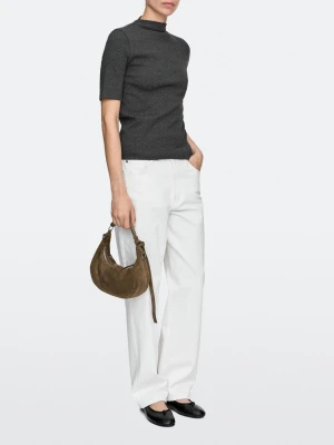 Torebka Z Klamrą Metalową, Skóra Zamszowa - Khaki - - Massimo Dutti - Kobieta