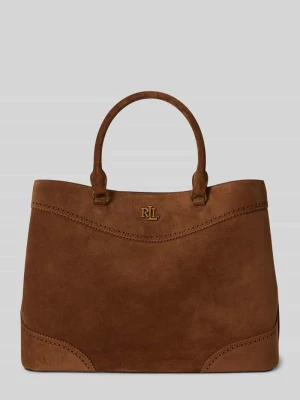 Torebka z uchwytem z detal z logo model 'MARCY' Lauren Ralph Lauren Jasnobrązowy