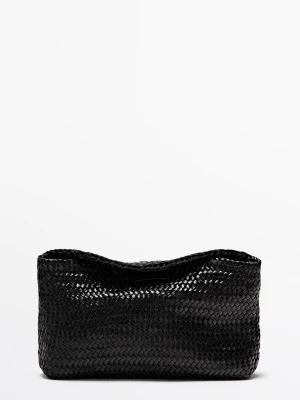 Torebka Ze Skóry Nappa, Pleciona - Czarny - Massimo Dutti - Female