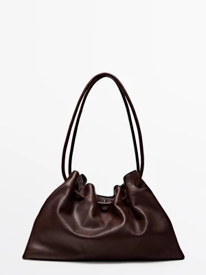 Torebka Ze Skóry Nappa Z Falbaną - Brązowy - Massimo Dutti - Female