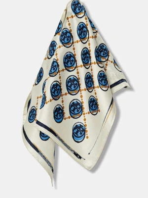 Tory Burch apaszka jedwabna Stamped T Monogram damska kolor beżowy wzorzysta 178248.100