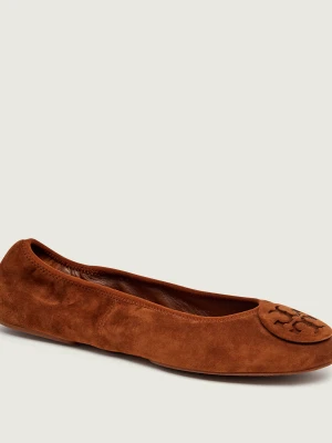 TORY BURCH Baleriny Reva Travel | zamsz brązowy
