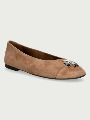 Tory Burch baleriny zamszowe Charlie Ballet beżowy