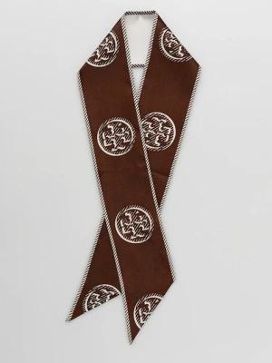 Tory Burch chusta z jedwabiem Medallion damski kolor brązowy 174863-207