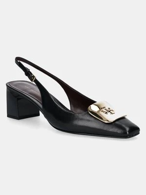 Tory Burch czółenka skórzane Georgia Slingback kolor czarny na słupku z odkrytą piętą 156479-006